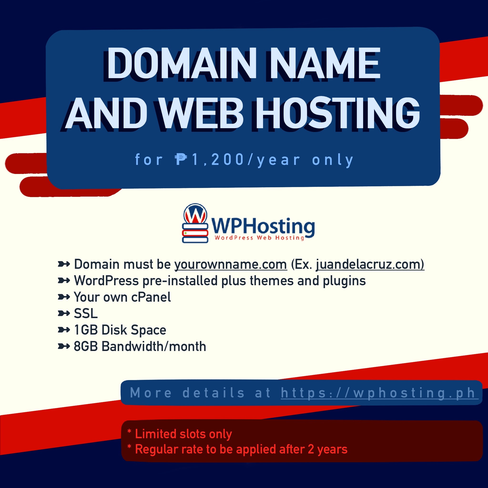 Domain Name and Web Hosting for P1,200/year only